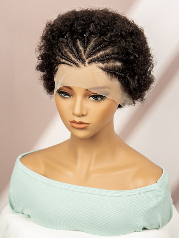 Wig rambut manusia keriting ikal Afro dengan kepang 250% "inci 13x4 HD Wig Bob keriting goyang pendek renda transparan untuk wanita