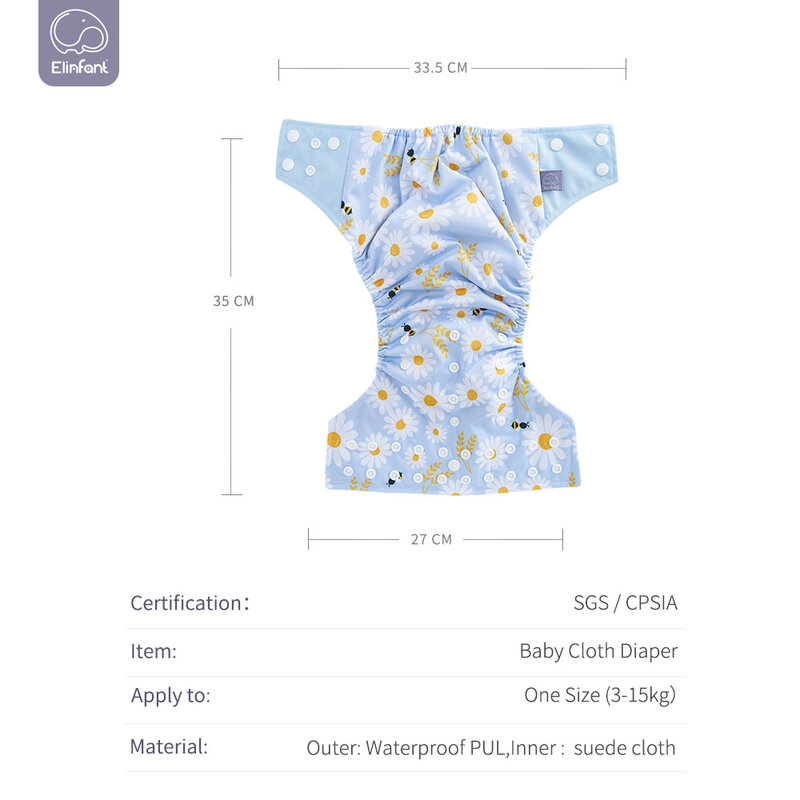 Elinfant – couche intérieure en tissu suédé lavable et réutilisable, avec une poche, pour bébé de 3 à 15kg