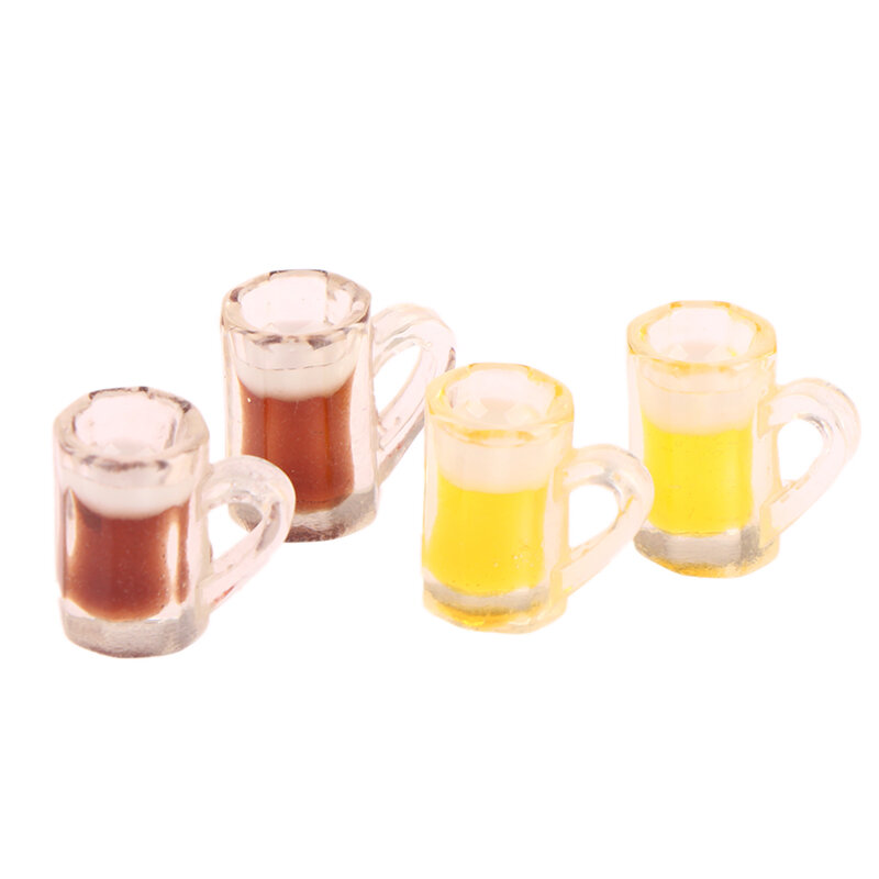 2 قطعة اكسسوارات دمية صغيرة الراتنج المشروبات نموذج البيرة كأس زجاجة اللعب مايكرو المشهد الديكور محاكاة الأثاث
