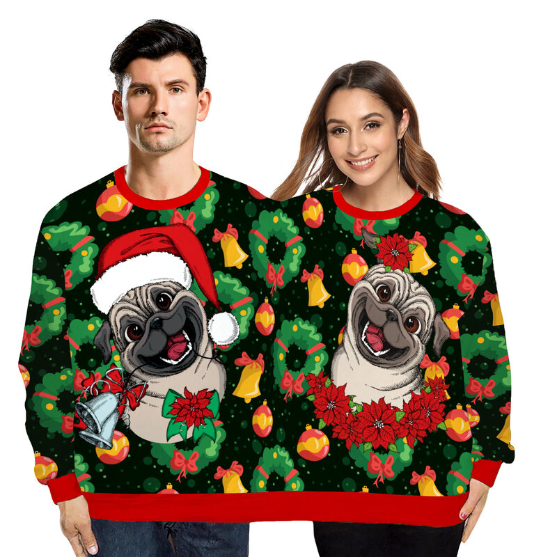 Green Funny Men Women Ugly Christmas Sweater Twinset Crew Neck Christmas Jumpers Sweatshirts 3D Tacky Xmas Pullovers Clothing