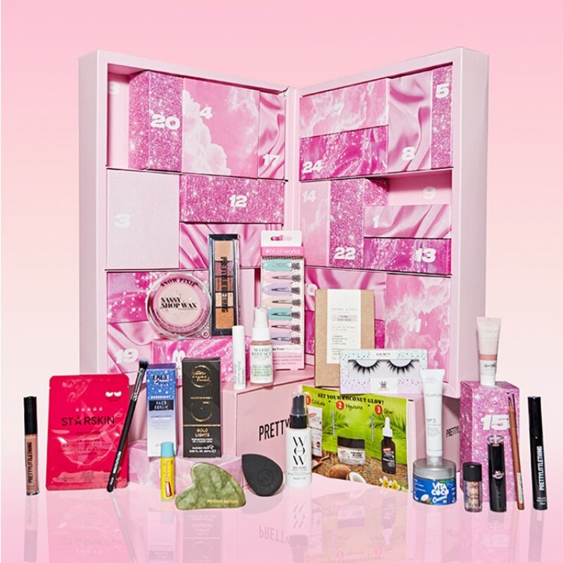 Spersonalizowany produkt najnowszy różowy próżniowy pusty makijaż kosmetyczny sztuczne rzęsy narzędzia puste pudełko kalendarz adwentowy