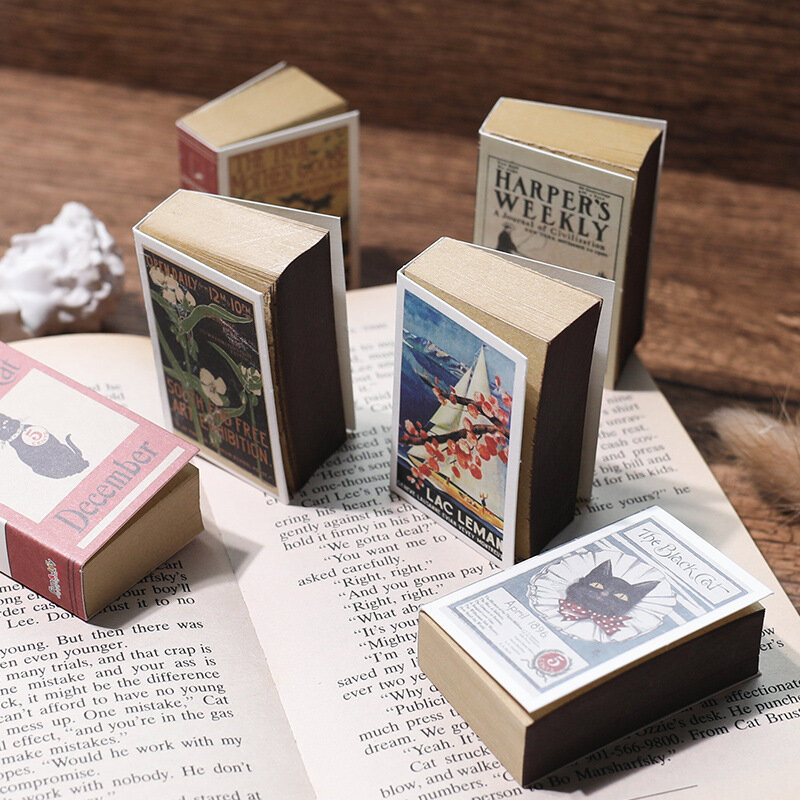 Vintage Book Shape Mini Memo Pads, Tearable Escrita Papel, Mensagem Note Pads, Papelaria Kawaii Bolso Notebook, Material de escritório