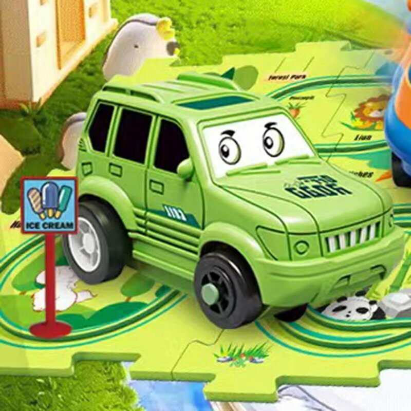 Puzzle samochód wyścigowy zabawki na tor gra planszowa mapa samochodu Puzzle zestaw zabawkowy samochód elektryczny Mini znak drogowy zabawka edukacyjna