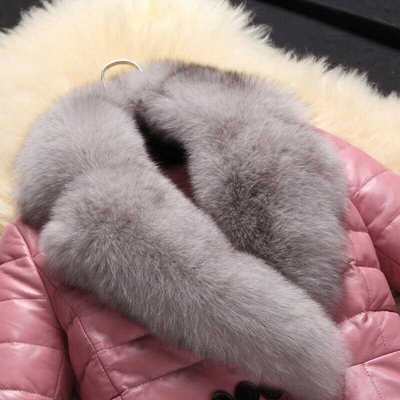 AYUNSUE ของแท้แจ็คเก็ตหนังผู้หญิงฤดูหนาวปักเสื้อผู้หญิงเสื้อขนเป็ด Fox Fur Collar Slim Sheepskin Coat Manteau Femme