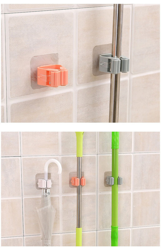 Mop clip no punch hanging broom clip wall mounted card holder non-marking put bathroom wall mounted shelves