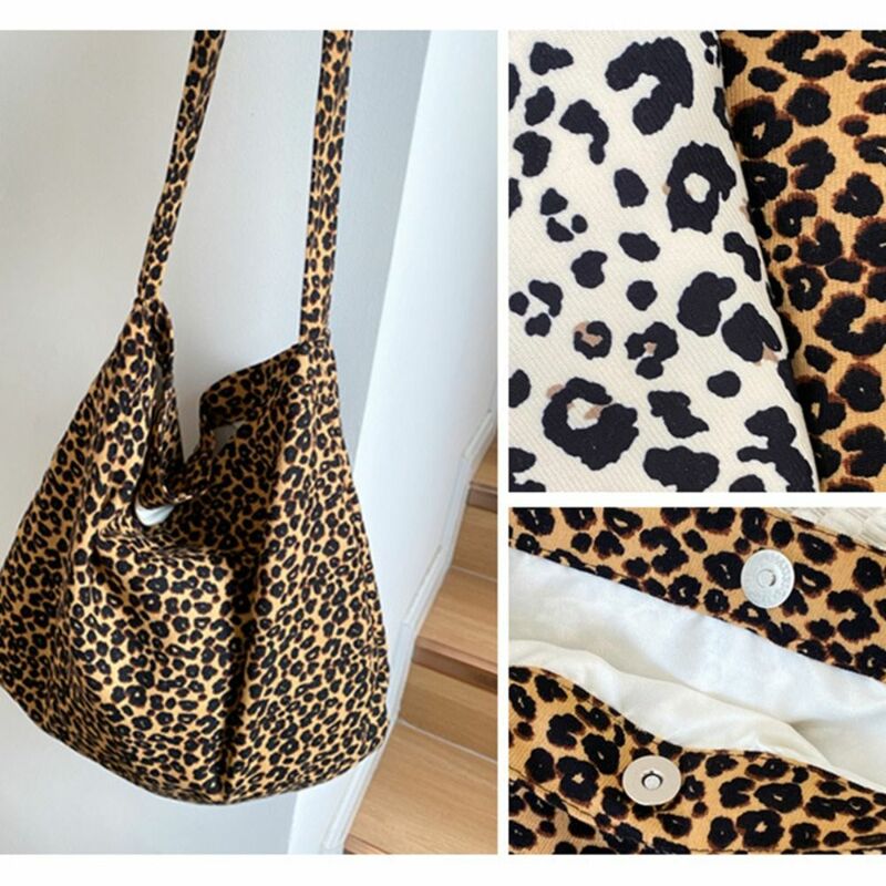 Printed Leopard Canvas Bag Crossbody Bag Leopard Print Print Cloth Bag Large Capacity Tote Bag Canvas Shoulder Bag