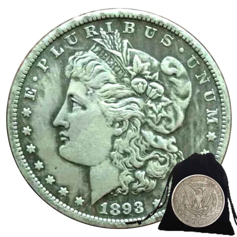 Koin seni pasangan menyenangkan kebebasan satu dolar AS 1893 mewah/koin keputusan kelab malam/koin peringatan keberuntungan + tas hadiah