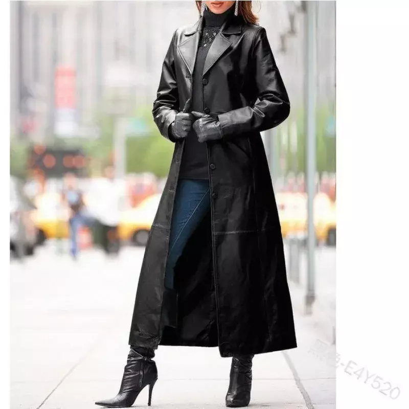 Женское Удлиненное пальто на пуговицах, из ПУ кожи