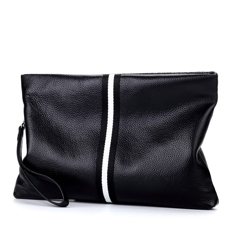 SENOFAN-autêntica bolsa de mão listra para homens, embreagens de couro real, carteira masculina, bolsa de envelope designer, edição coreana, quente