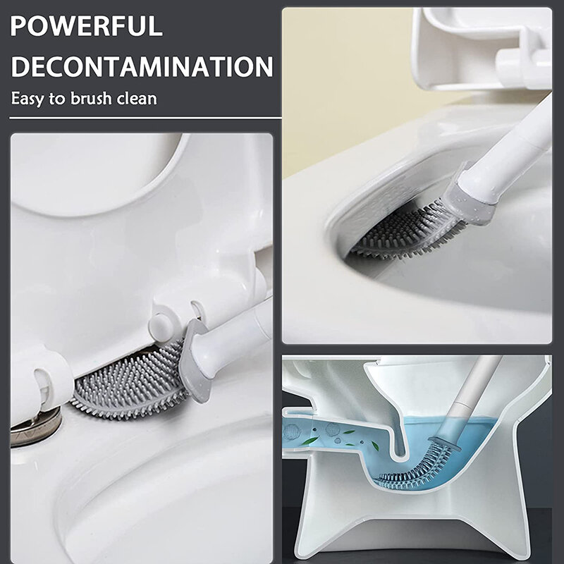 WIKHOSTAR scopino per wc a parete testina piatta in Silicone scopino per wc Set di spazzole per la pulizia scopino per la pulizia della toilette bagno