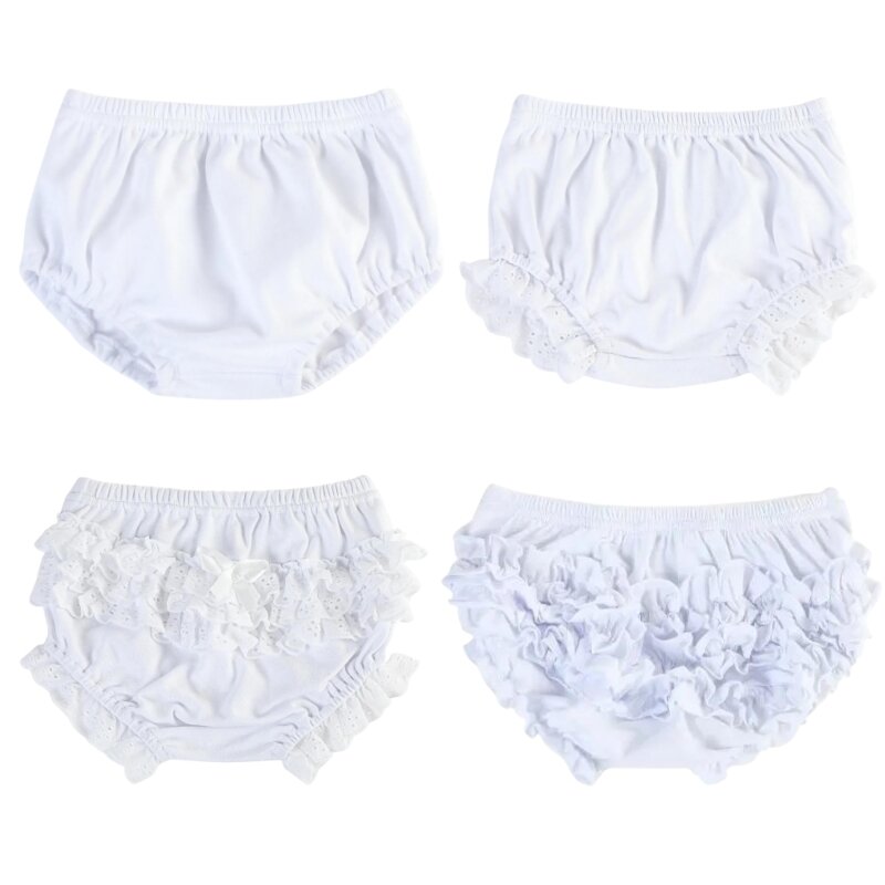 Lace macio Ruffle recém-nascido fralda capas, bloomers brancos, 100% algodão Bloomers, roupas de criança, Bloomers Shorts