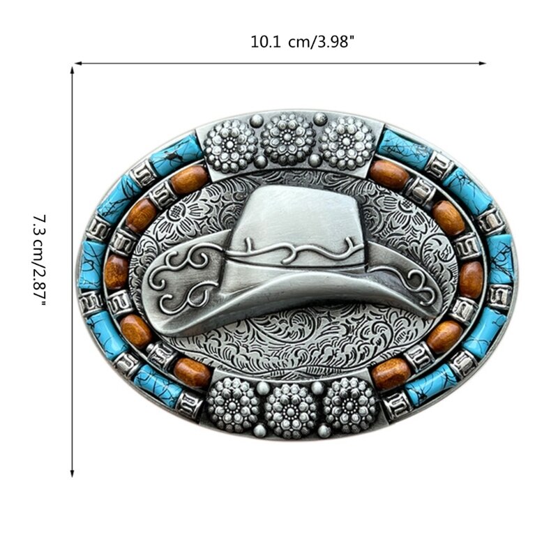 Hebilla de cinturón de grabado occidental, hebilla de plata/bronce, estilo de sombrero de vaquero, regalos de cumpleaños para padre