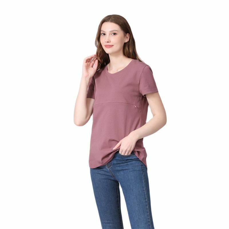Baju hamil musim panas atasan menyusui kaus laktasi katun lengan pendek kaus menyusui berritsleting untuk wanita hamil ukuran besar 5XL