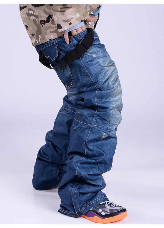 Calças de esqui jeans windproof masculinas, suspensórios, calças de snowboard quentes, estilo snowboard, impermeáveis