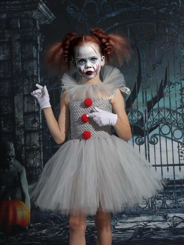 Neues Clown Mädchen Tutu Kleid Kinder Gaze Prinzessin Kleid Set Kinder Halloween Performance Kostüm