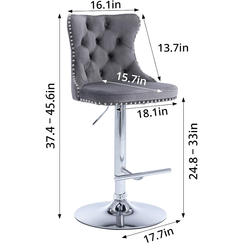 ชุดเก้าอี้สตูลหมุนได้2ชิ้นบาร์สตูลปรับความสูงได้พร้อมหัวตัดเล็บเกาะห้องครัวแบบ buttonbar สีเทา