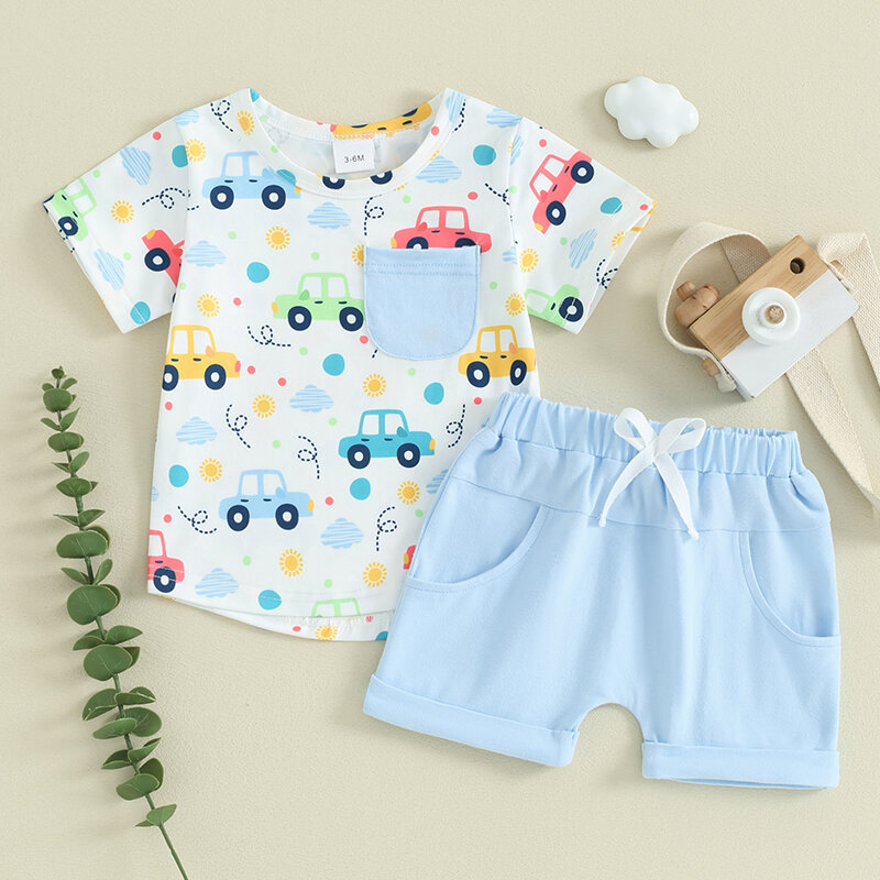 幼児用夏服,半袖Tシャツ,トップス,伸縮性ウエスト,ショートパンツ,衣類セット,2個