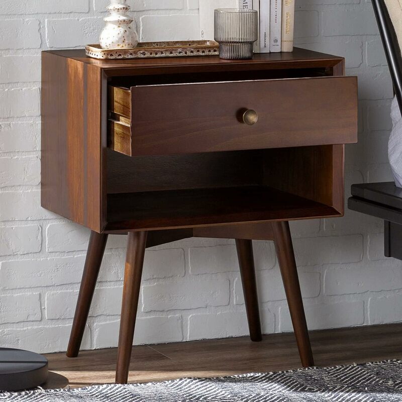 Modern wooden nightstand Side table Bedroom storage Drawers and shelves Nightstand, 1 drawer, walnut