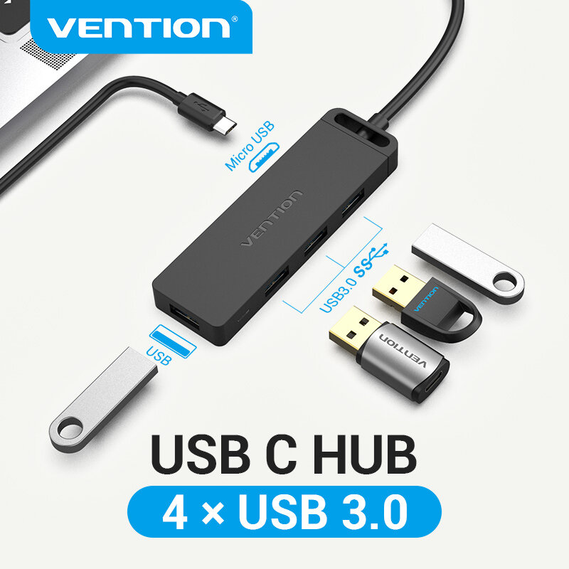Vention-HUB con 4 puertos USB tipo C a USB 3,0, divisor múltiple para Xiaomi, MacBook Pro Air, Accesorios de ordenador