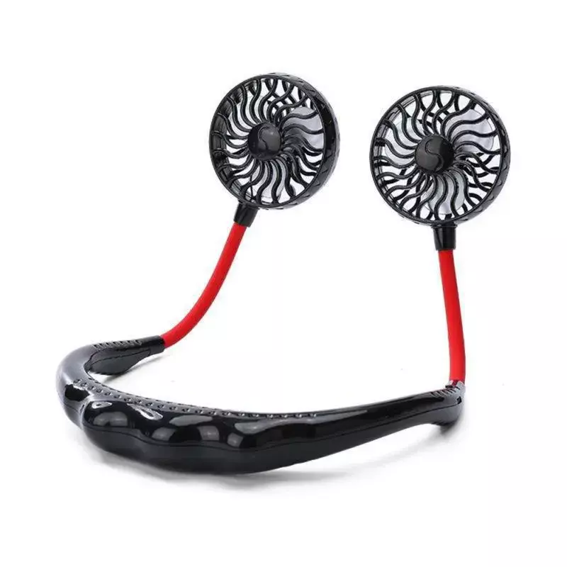 Portable USB Mini Neck Fan Dual-Head Fan Neckband Rechargeable Small Desk Fans Handheld Air Cooler Hanging Sport Fan