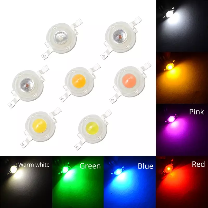 고출력 LED 칩 램프 전구, 비드 라인 이미터 다이오드, 흰색, 빨간색, 녹색, 파란색, 노란색, DIY LED 조명 장식, 110-120LM, 10 개, 1W, 3W