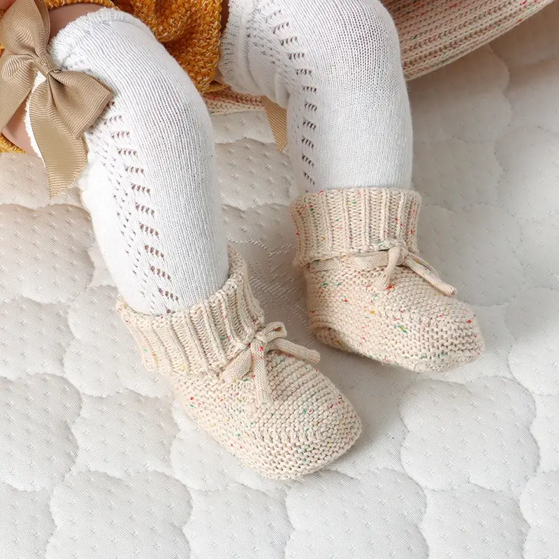 Newborn Girl Boy Boots Cotton Fashion Solid Warm Infant Baby Shoes Knitted Toddler Kid Slip-On Bed Shoes Handmade 0-18M Footwear