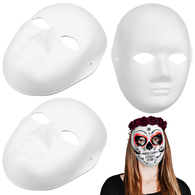 Máscara facial para mulheres, máscaras de máscaras, artesanato em papel, pintado à mão, branco, resina, festa de halloween, 5 peças
