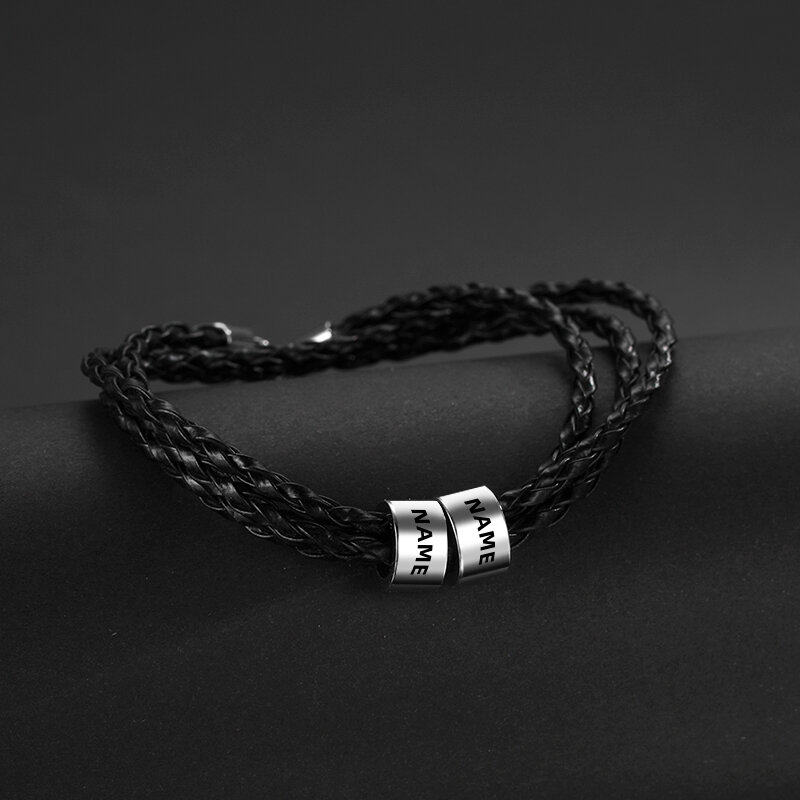 LIKGREAT-Bracelet en cuir personnalisé avec lettre de nom pour hommes et femmes, bracelets de poignet en acier inoxydable, ULtressée perlée, personnalisé