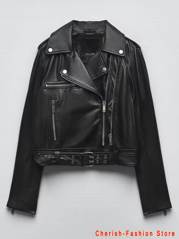 Nuove donne primavera autunno nero giacche in ecopelle cerniera cappotto di base colletto rovesciato giacca da moto giacca in pelle Brand Hot