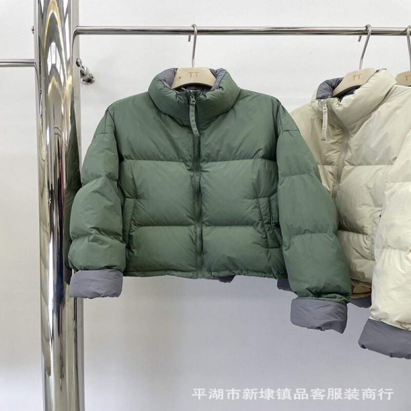 Abrigo de invierno de alta calidad con cuello alto para mujer, abrigo corto y Simple con bolsillo grande, Color de contraste, nuevo, 2023