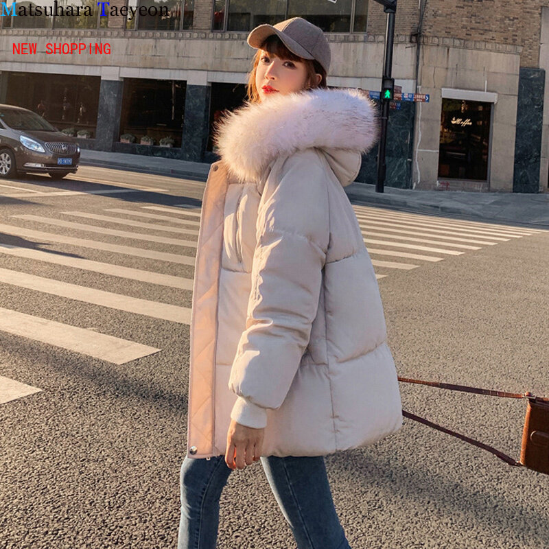 Jaket mantel bertudung Parka wanita, jaket hangat tebal tahan angin Ultra ringan Korea longgar modis musim dingin 2024