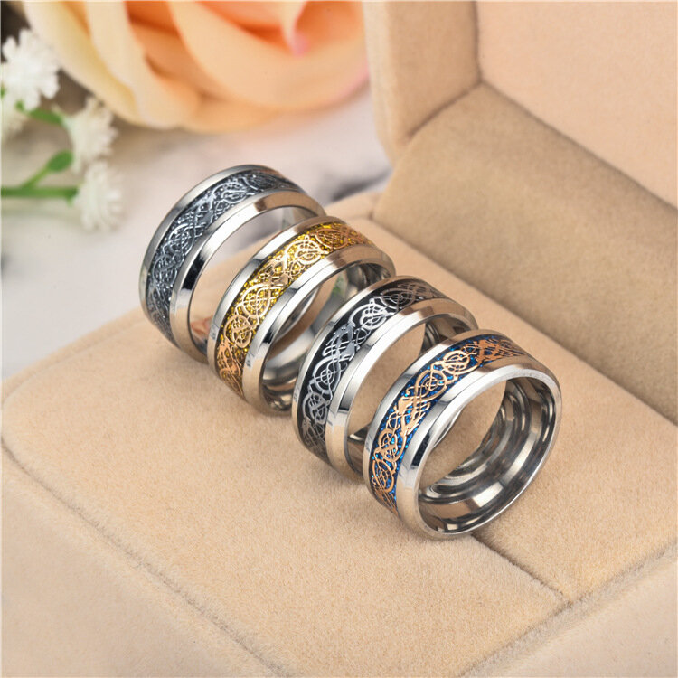 خاتم تنين من الفولاذ المقاوم للصدأ للرجال والنساء ، مجوهرات الزفاف ، 02 ، 2001