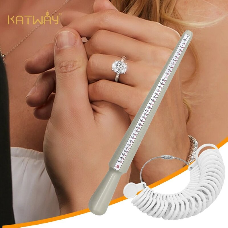 KATWAY alat pengukur ukuran cincin profesional, alat pengukur jari Mandrel untuk membuat perhiasan ukuran Perimeter untuk DIY