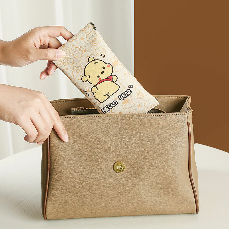 Mini borsa cosmetica per rossetto tascabile leggera U Disk occhiali portatili Little Bear PU Leather Storage Bags for Women