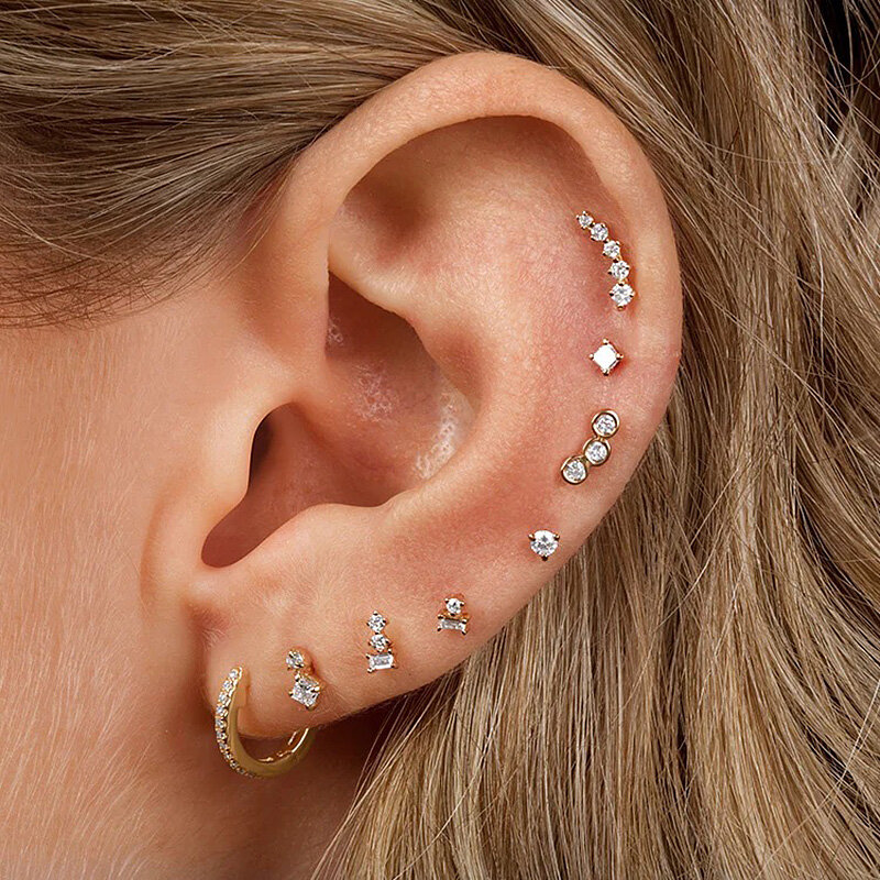 Piercing Daith orecchini a striscia lunga per le donne Rook zircone geometrico colore argento accessori per l'orecchio vite Stud Helix gioielli regali