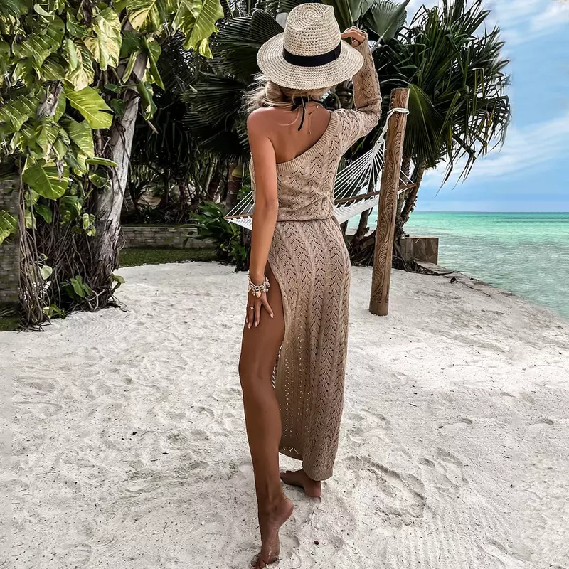 YEAE-encubrimientos de Bikini para mujer, Túnica de ganchillo blanca, vestido Sexy transparente sin mangas de malla, ropa de playa de verano, 2024