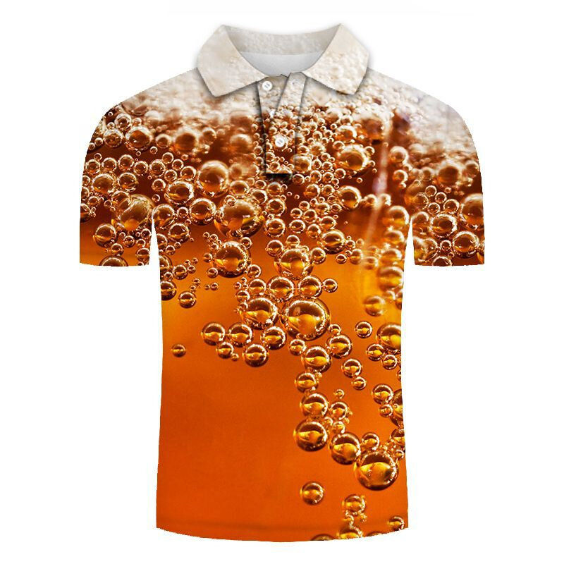 Рубашка-поло мужская с забавным 3D-принтом пива, Повседневная тенниска на пуговицах, рубашка-поло оверсайз с коротким рукавом, трендовая одежда, лето