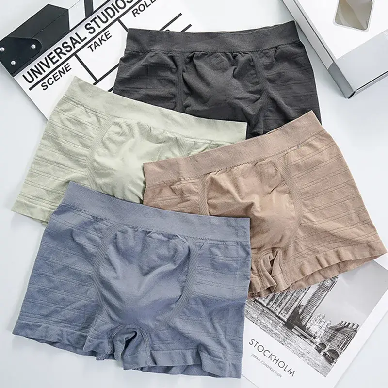 กางเกงในผู้ชาย4ชิ้น/ล็อตกางเกงบ็อกเซอร์มีความยืดหยุ่นระบายอากาศได้ดีกางเกงในชายขาสั้นสีพื้นนุ่มสบาย