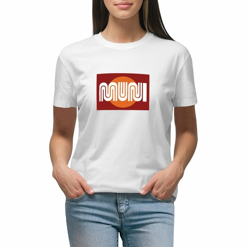 San Franicisco Muni feminino logotipo camisetas, tops cortados de verão, logotipo SF City Railroad e ônibus, camisetas gráficas
