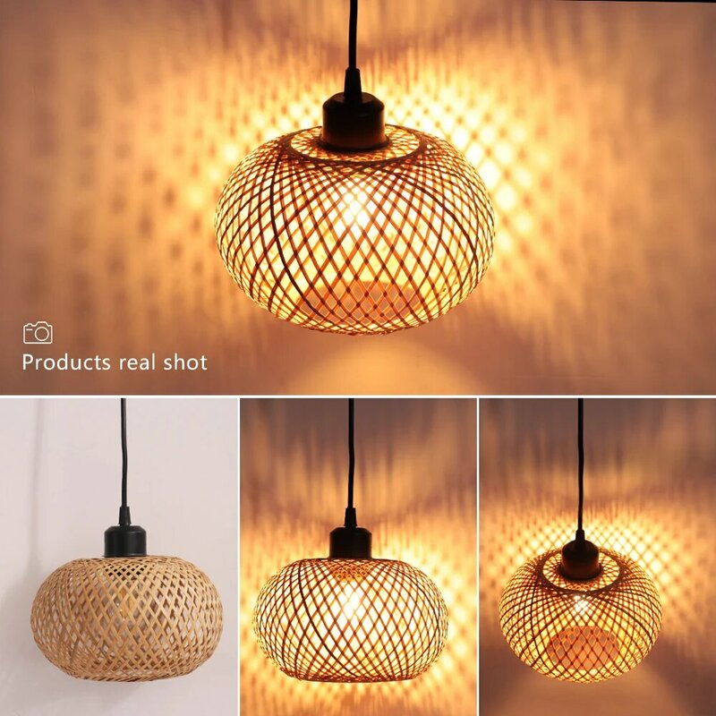 À la main Rotin Bambou Lustre LED Plafond Lampe E27 Luminaire Tissage Maison Salon Décor Suspendus Lampes LED Plafonnier