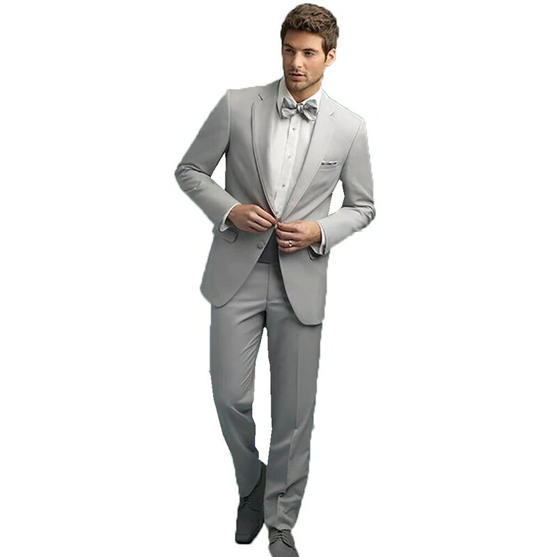 Nowy garnitury ślubne dla mężczyzn odzież dla pana młodego jednolity kolor Slim Fit wycięcie klapy smokingi biurowe 2 sztuki kurtka spodnie wykonane na zamówienie