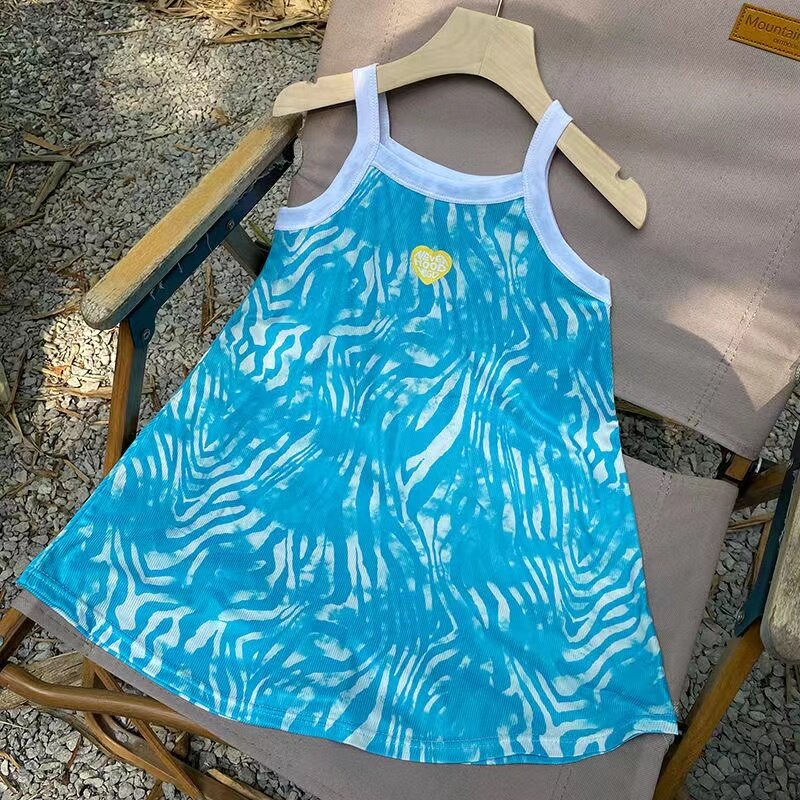 Neonate vestito di un pezzo 2024 estate Costume stampato griglia bambini abiti da spiaggia senza maniche abiti per bambini abbigliamento principessa