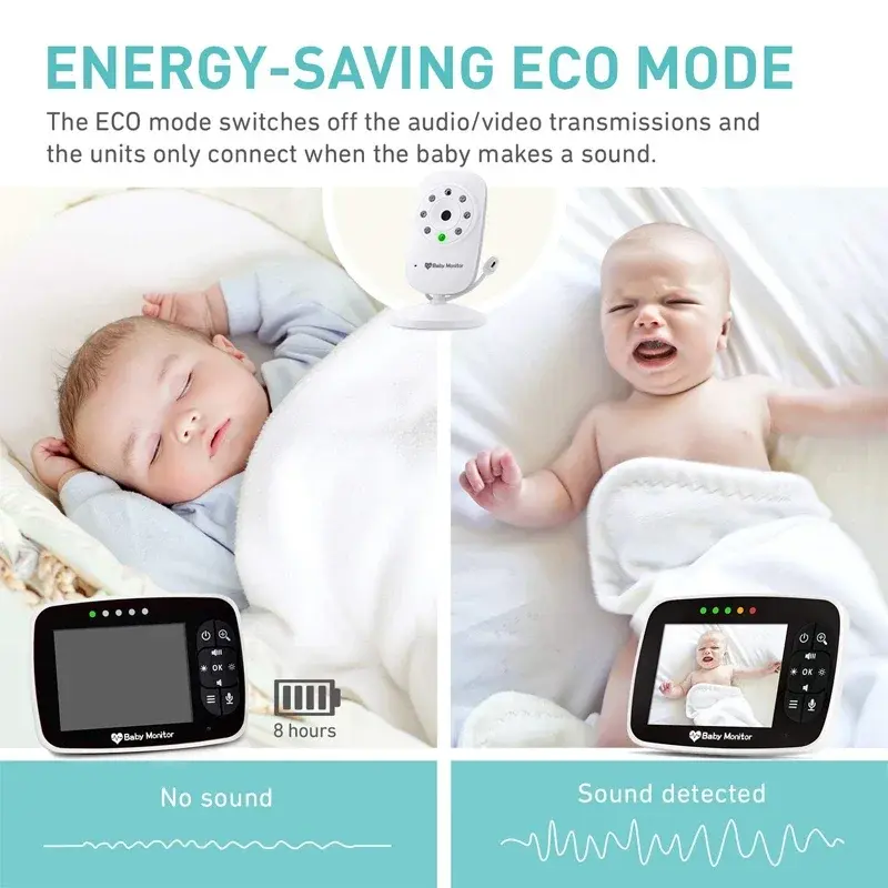 Audio, czujnik temperatury, tryb ECO, kołysanki Babystar 3,5-calowa bezprzewodowa niania elektroniczna baby monitor, kamera noktowizyjna, dwukierunkowa