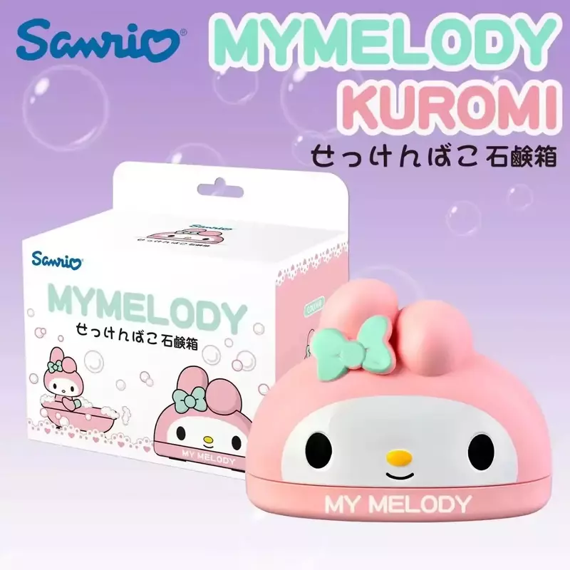 Caja de jabón Kawaii Sanrio Kuromi Hello Kitty Melody, soporte de jabón para baño, escurridor con cubierta, regalos para niñas