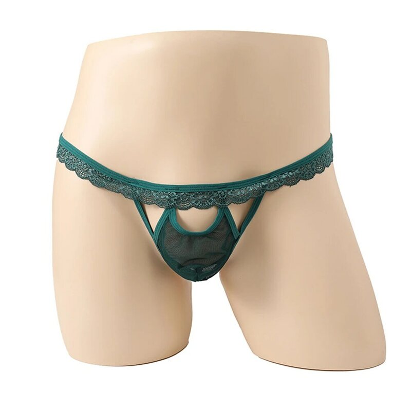 Culotte string taille basse en dentelle pour hommes, slip transparent, sous-vêtement sexy, t-back, mode