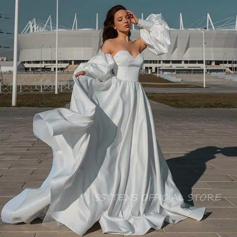 Gaun pernikahan berkelas gaun pesta pengantin seksi berenda model A Line Vestidos panjang untuk wanita