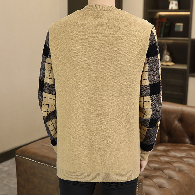 Cardigã de malha masculino com pescoço em pé, suéter quente, casaco luxo leve, edição coreana, moda, outono, inverno, 2024