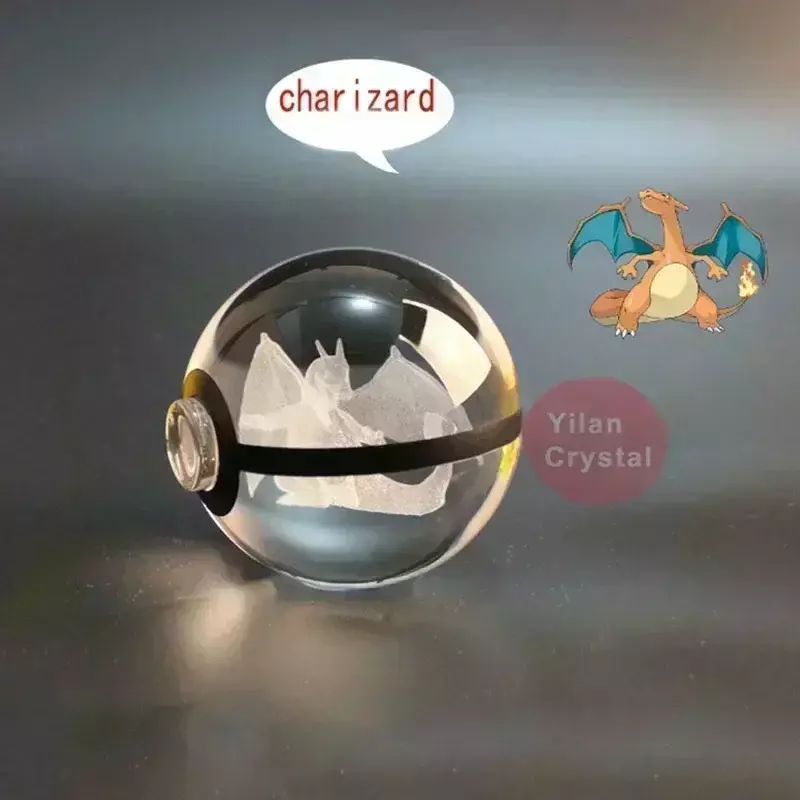 Pokémon 3D Crystal Ball Brinquedos com Base de Luz LED, Snorlax, Mewtwo, Pikachu, Figuras Colecionáveis, Pokémon Gravura Modelo, Presente Kids
