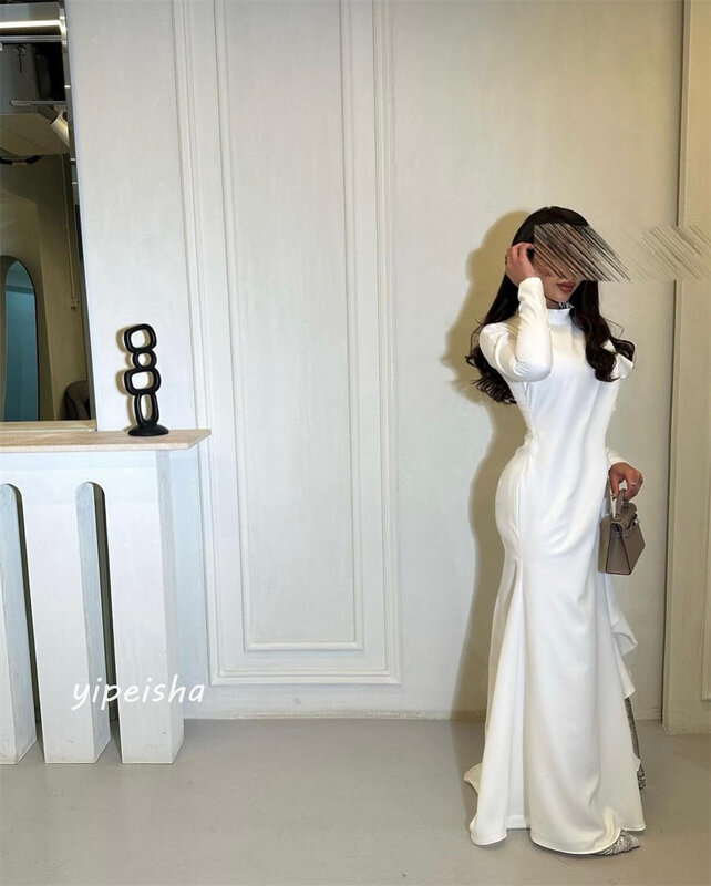 저지 구김 무도회 A 라인 하이 칼라 맞춤형 긴 드레스