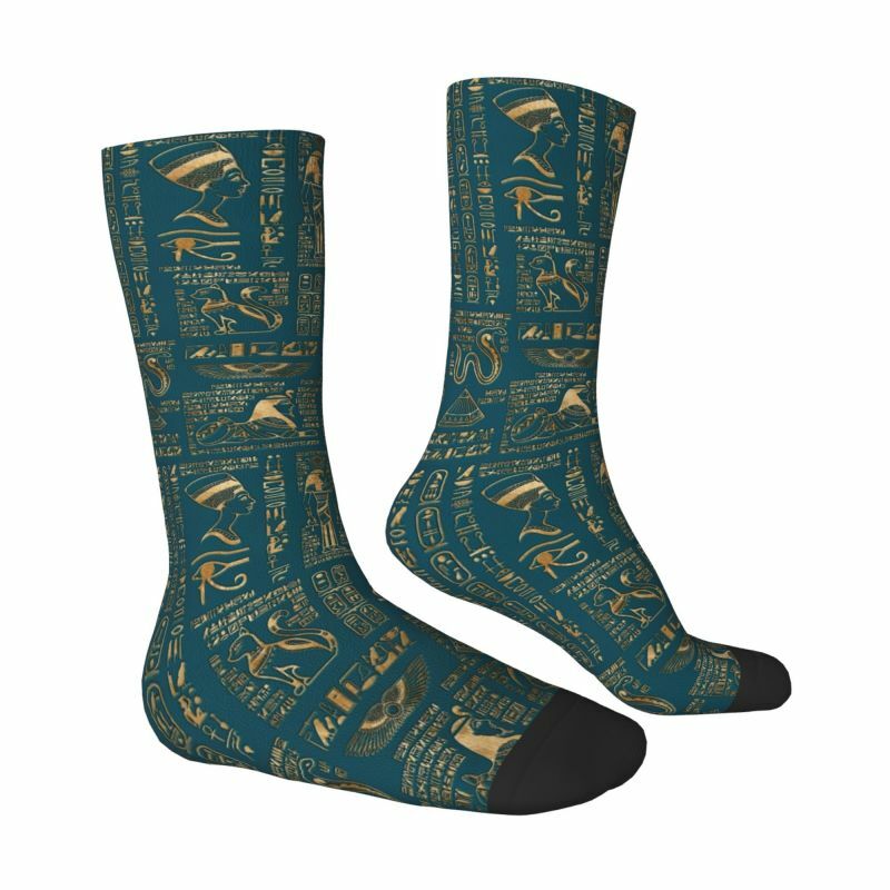 Kaus kaki motif Mesir Hieroglyphs dan deware untuk wanita pria melar musim panas musim gugur musim dingin kaus kaki kru seni Mesir Kuno